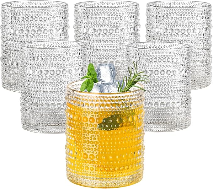 Amyoole Hobnail Drinking Glasses Set of 6, 12oz Bar Tumbler Glassware | Clear by Amyoole