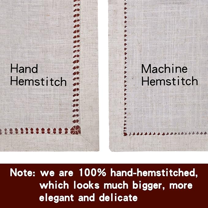 Grelucgo Large Handmade Hemstitch Beige Table Runner, Rectangular 14 by 132 Inch - Image 4