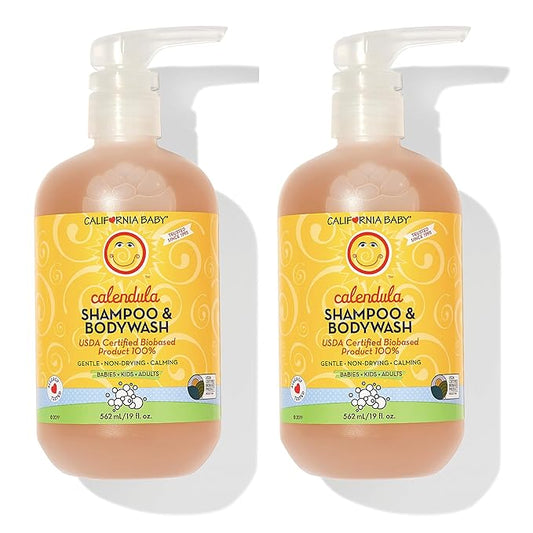 California Baby Calendula Shampoo and Body Wash | 100% Plant-Based | Allergy Friendly | Soothing Baby Soap and Toddler Shampoo for Dry, Sensitive Skin | 19 oz. (2-pack)