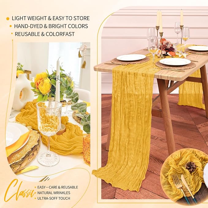 4 Pack Cheesecloth Table Runner 10FT Gold Table Runner Boho Gauze Cheese Cloth - Image 5