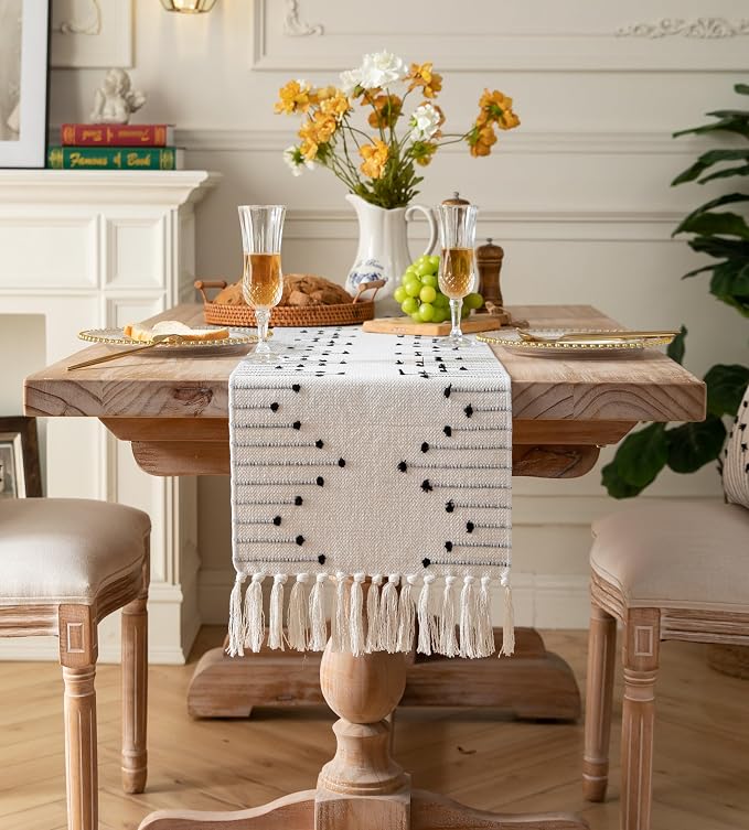 Boho Table Runner 13 x 60 Inch Long Natural Cotton Woven Runner - Image 5