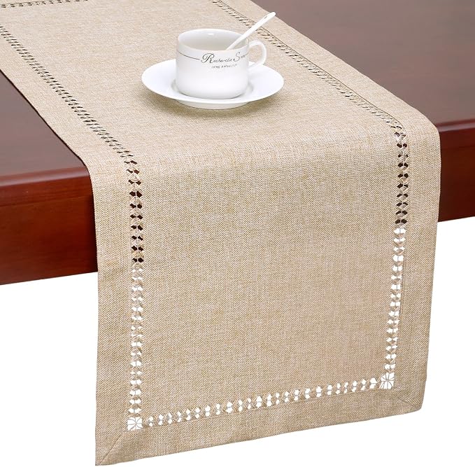 Grelucgo Large Handmade Hemstitch Beige Table Runner, Rectangular 14 by 132 Inch - Image 7