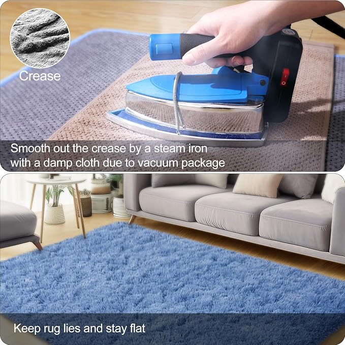 qulint 6x9 Area Rug for Living Room, Shag Fluffy Blue Rug for Bedroom Modern - Image 5