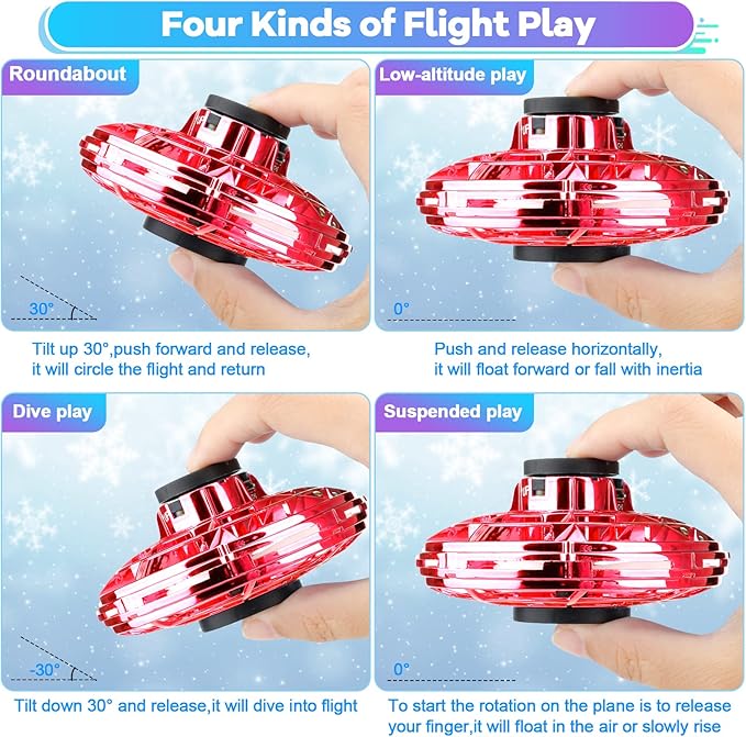 Hand Operated Mini Drone for Kids - LED UFO Flying Orb Ball, Rechargeable Mini Fidget Spinner Toy for Indoor Outdoor,Christmas Birthday Party Gifts for Girls Boys(Red)