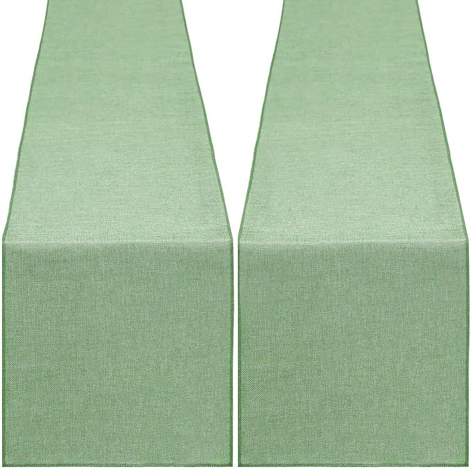 Light Green Burlap Table Runner 2 Packs Rustic Farmhouse Fabric 13x108 Inch | by B-COOL