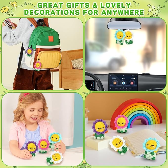Crochet Kit for Beginners - 4PCS Flowers Complete Crochet Starter Kit with Step-by-Step Video Tutorials, Beginner Crochet Kits for Adults Kids Women, Flower Family Crocheting Set