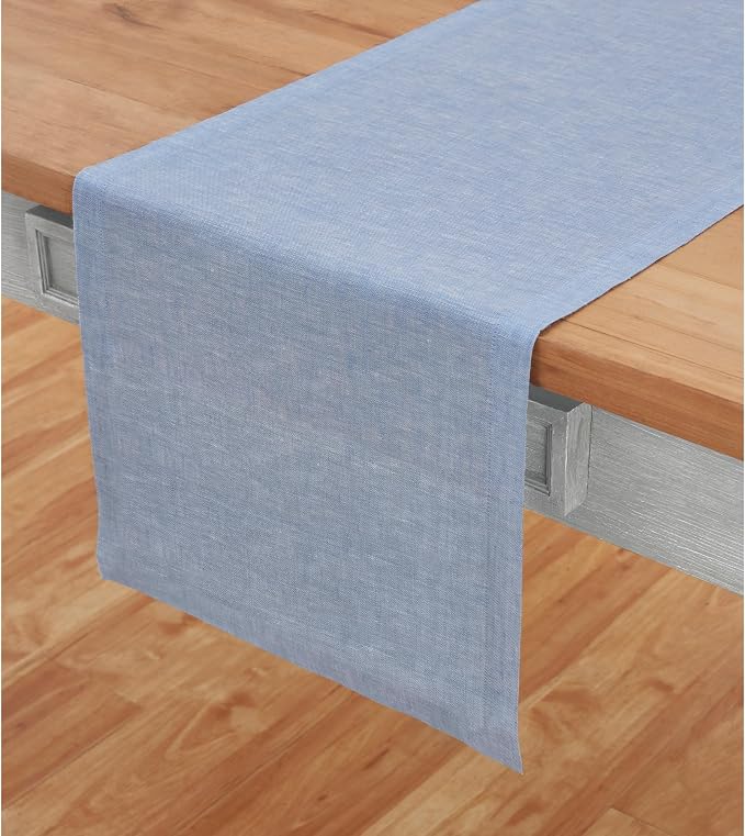 Solino Home 100% Pure Linen Table Runner Chambray Blue, Athena 14 x 144 in | by SolinoHome