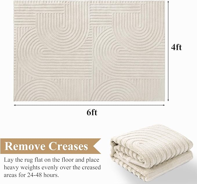 Pauwer 4x6 Washable Area Rugs for Living Room Modern Beige Solid Color Soft - Image 2