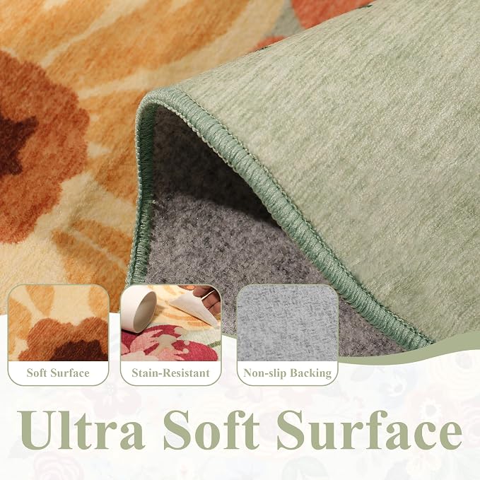DUKINO 4x6 Area Rug, Floral Non-Slip Indoor Washable Rug - Image 9