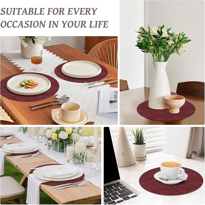 13"Round Placemats Set of 8, Reversible Faux Leather Heat Resistant Table Mats - Image 7