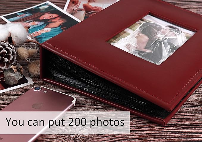 RECUTMS Photo Album 200 Pocket Album Black Page Leather Cover 4x6 Photo Sleeves Boy Girl Family Wedding Photo Albums Wedding Holiday （Brown）