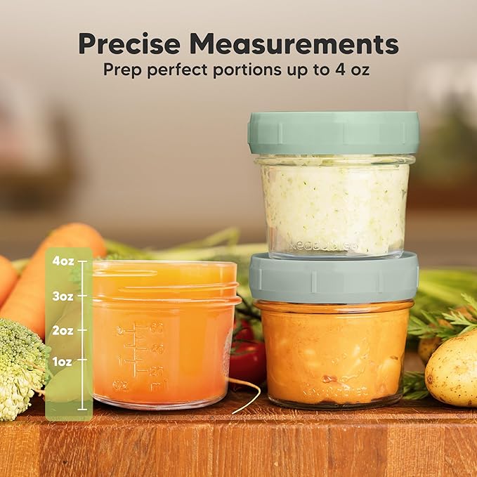 KeaBabies 12pk 4oz Glass Baby Food Containers with Lids - Leak-Proof, Microwavable Small Glass Jars, Baby Purees & Toddler Snack Storage Containers, BPA-Free, Dishwasher & Freezer Safe (Sage)