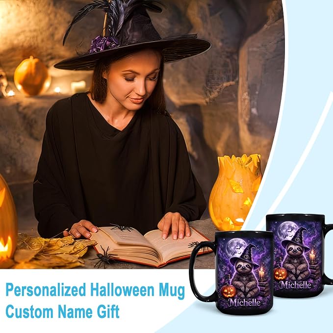 Hyturtle Personalized Halloween Sloth Mug, Custom Name Gift - Image 3