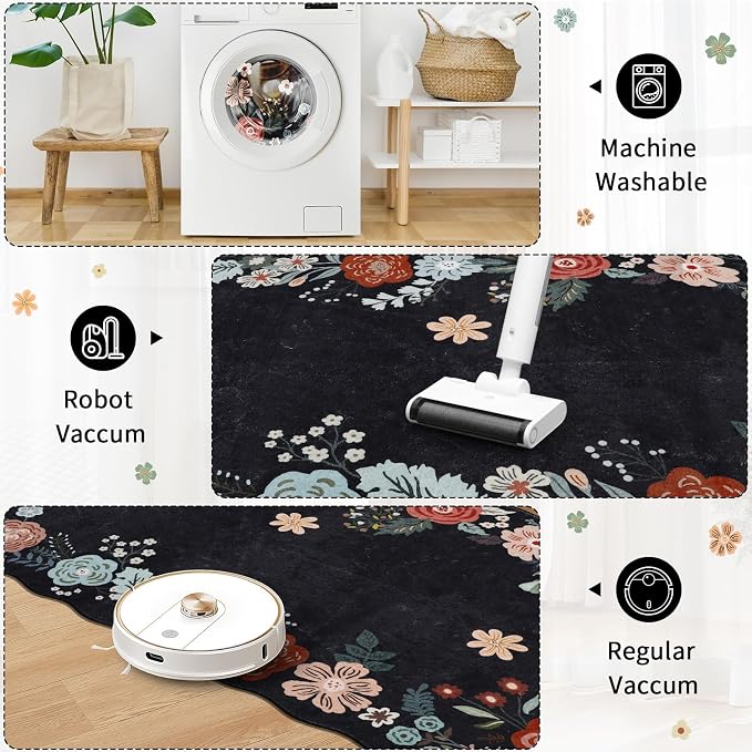 Floral Runner Rug 3x10, Washable Runners - Image 3