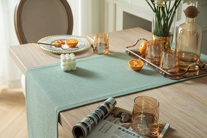 Burlap Style Farmhouse Table Runner, 14x72 Inches Seafoam | Thick Durable Fabric - Image 4