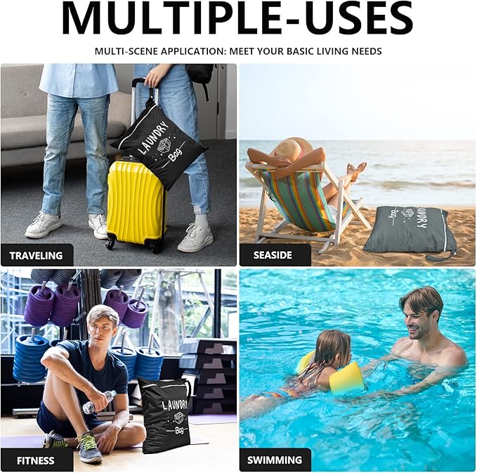 2 Pcs Large Travel Laundry Bags - Waterproof Wet Dry Bags for Gym Clothes, Swimming, Yoga