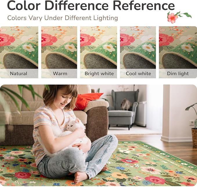 9x12 Area Rugs for Living Room Vacuum-Friendly Machine Washable Area Rug Flower - Image 5