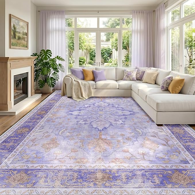 RELEANY Area Rugs Large 10'x12' Washable Non-Slip, Floral Vintage Distress by RELEANY