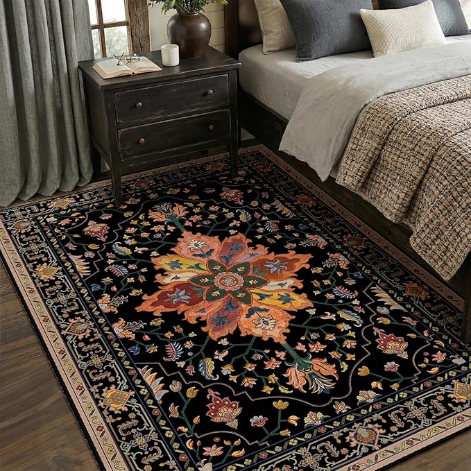 RELEANY Area Rugs 5'x8' Washable Non-Slip, Floral Vintage Distress Medallion - Image 4