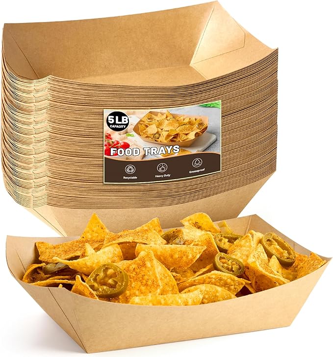 ZORRITA Extra Large Paper Food Trays, 5 LB, 50 Pack | Disposable, Kraft Paper by ZORRITA