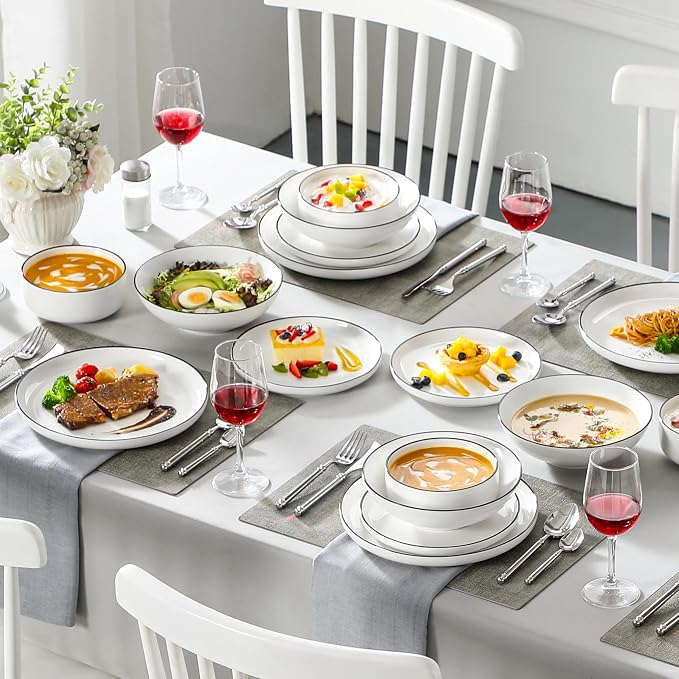MALACASA 24 Pcs Porcelain Plates and Bowls Sets, Dinnerware Set - Image 5