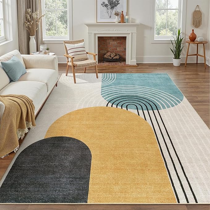 DCX Machine Washable Area Rug 9x12, Mid Century Modern Non Slip Stain Resistant - Image 7