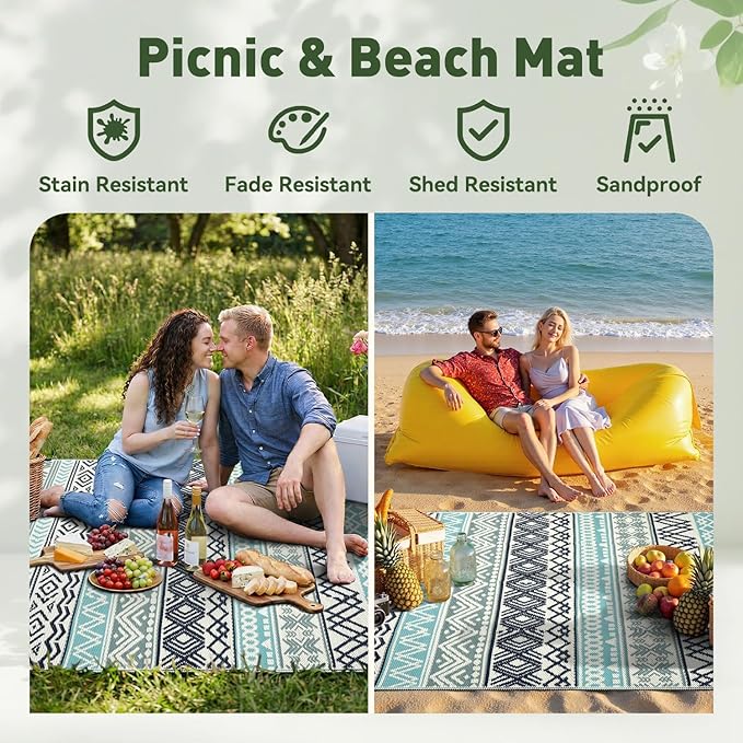 MontVoo Outdoor Rug Carpet Waterproof-Patio Rug Mat 5x8 Reversible RV Outdoor - Image 5