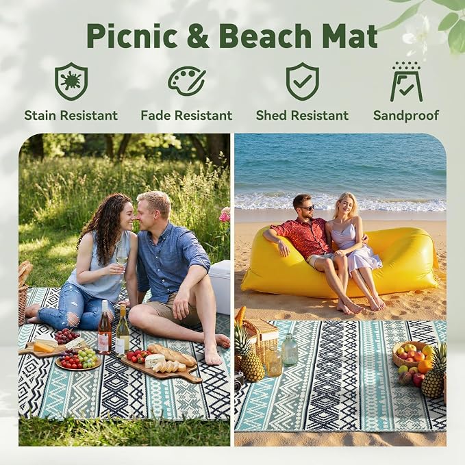 MontVoo Outdoor Rug Carpet Waterproof-Patio Rug Mat 6x9 Reversible RV Outdoor - Image 5