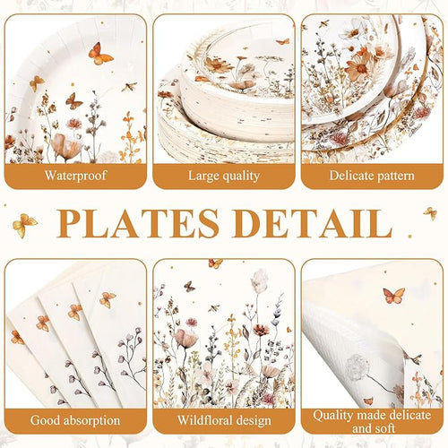 250 Pcs Wildflower Party Decorations Include Boho Autumn Fall Floral Paper - Image 2