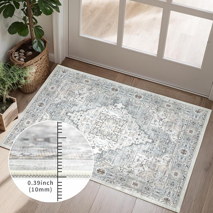 Area Rug 9×12 Washable Rugs for Bedroom, Vintage Floral Rug Soft Non Slip Stain - Image 6