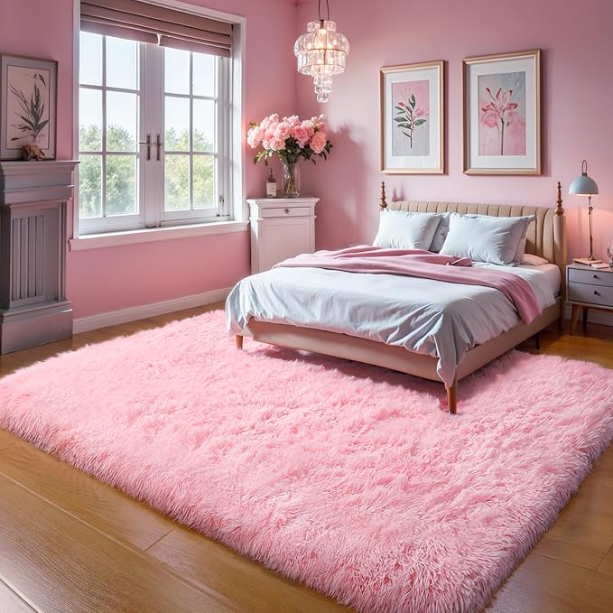 KICHOWUA Thick Area Rug 4x6 Pink Fluffy Shag – Ultra Soft Thickened Plush - Image 7