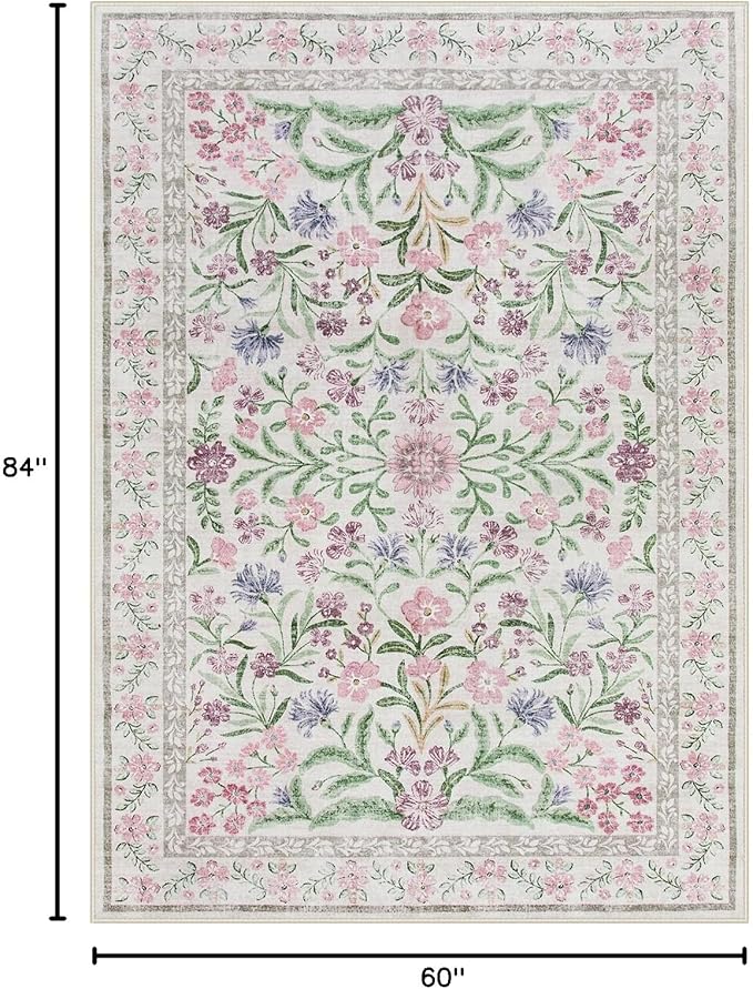 Wonnitar Floral Purple Rug for Bedroom, Washable 5x7 Area Rugs for Dorm - Image 2