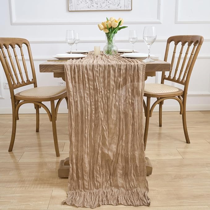 Asee'm 12pcs Nude Brown Cheesecloth Table Runner Summer Boho Rustic 10FT | Fall - Image 6