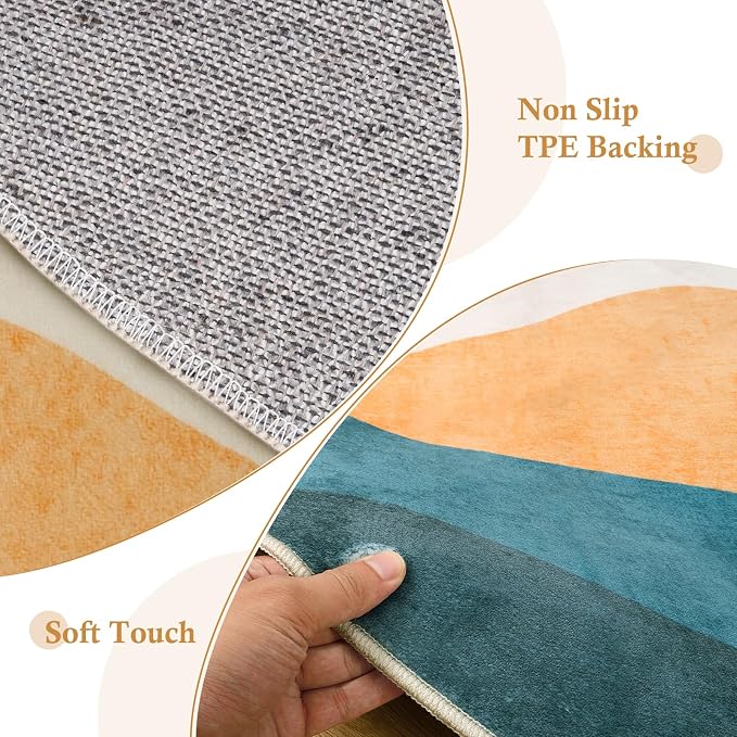 Abstract Round Rug 3ft, Faux Wool Soft Throw Area Rugs, Washable Farmhouse - Image 4