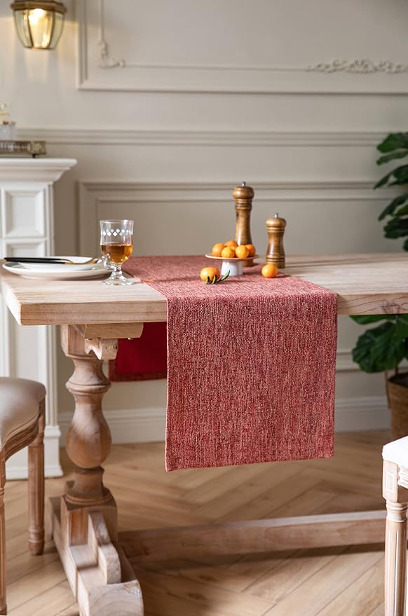 Burlap Style Farmhouse Table Runner, 14x72 Inches Red | Thick Durable Fabric - Image 3