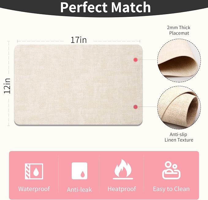 Maxpearl Faux Leather Placemats Set of 4, Suitable - Image 7