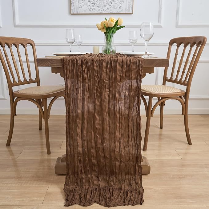 Asee'm Cheesecloth Table Runner 120 Inches Long Brown Boho Gauze Cheese Cloth - Image 6