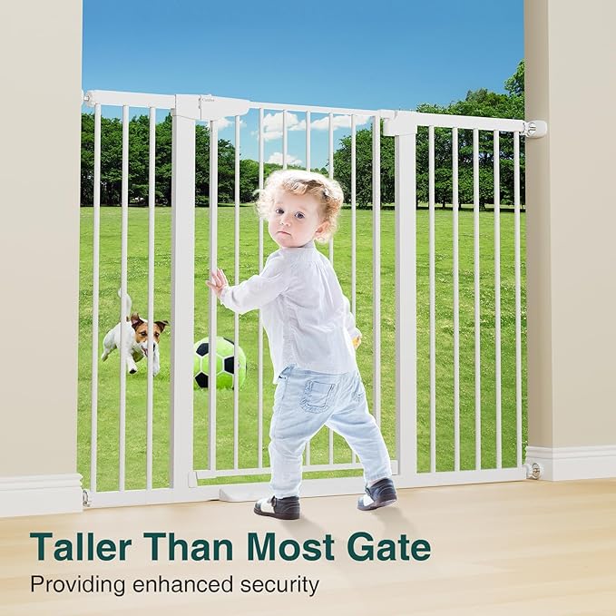 Cumbor 36" Extra Tall Baby Gate for Stairs, 29.7-54.2" Extra Wide Dog Gate for Doorways Hallways, Pressure Mounted Child Gate for Wide Opening, Auto Close Personal Safety for Babies and Pets, White