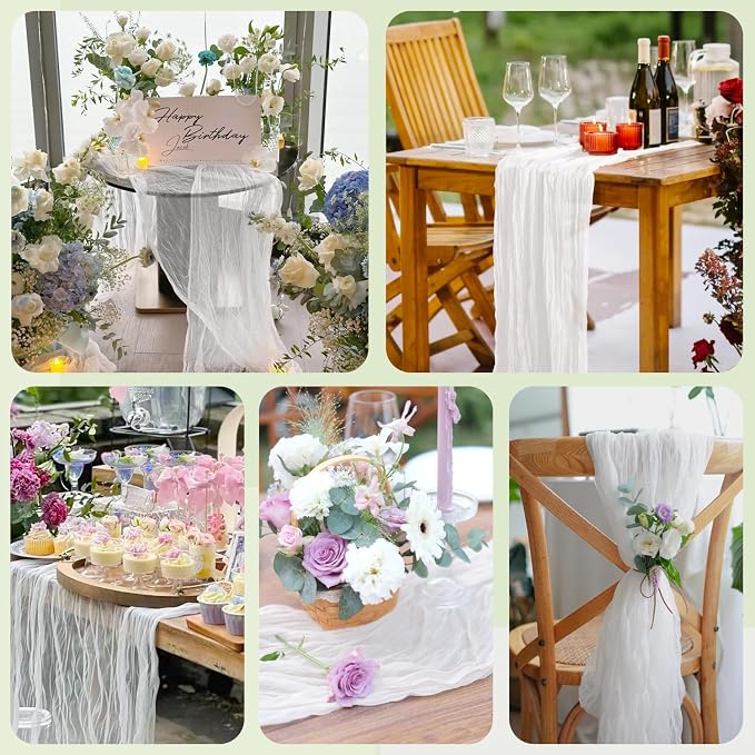 Cheesecloth Table Runner 10FT 4Pcs Ivory Boho Gauze Rustic Sheer Runners | - Image 7