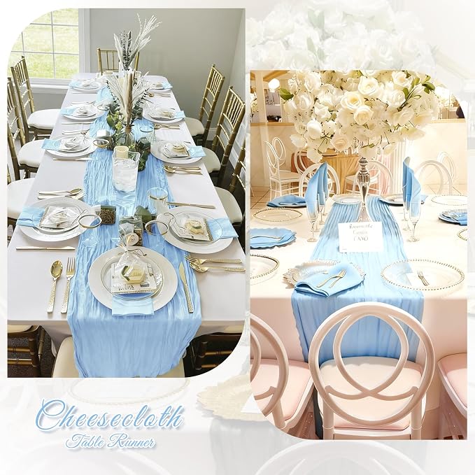 3 Pack Baby Blue Cheesecloth Table Runner, 17 x 108 inch, Semi Sheer Boho - Image 6