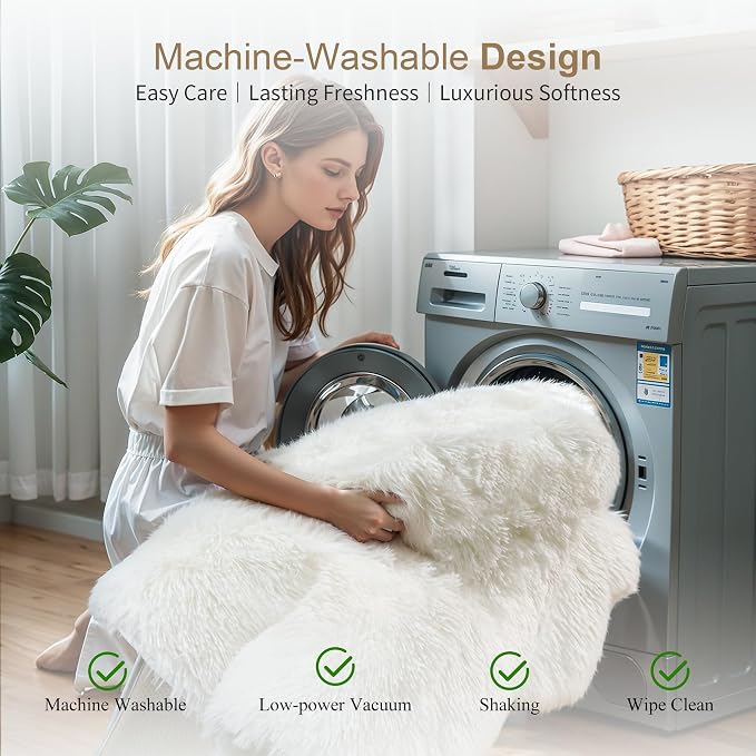KICHOWUA Thick Area Rug 6x9 Cream White Fluffy Shag - Image 5