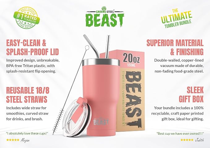 Beast 20 oz Tumbler Stainless Steel Vacuum Insulated Coffee Ice Cup Double Wall - Image 2