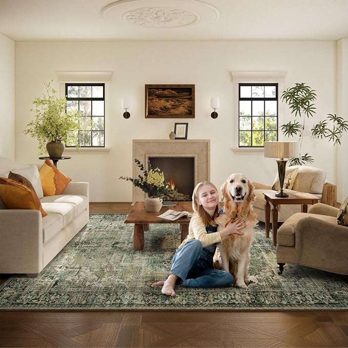 9x12 Area Rugs for Living Room: Washable Bedroom Rug Boho Vintage Rugs Stain - Image 6