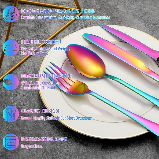 48 Pcs Rainbow Silverware Set - Image 3