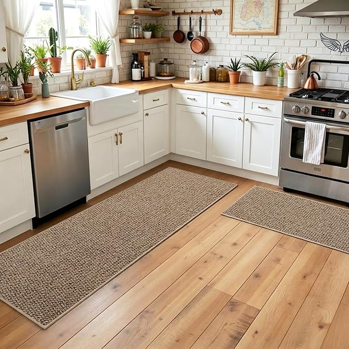 Faux Jute Hallway Runner Rug 2'x8', Washable & Non-Slip, Taupe | 0.27" Low Pile - Image 5