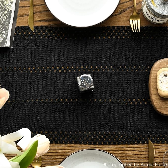Artoid Mode Black Woven Farmhouse Hollow Table Runner 12x36 Inch | Holiday - Image 4