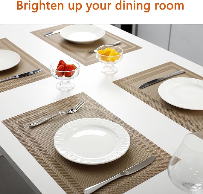 Khaki Vinyl Placemats Set of 6, Heat Resistant Table Placemats | 18x12 inch - Image 6