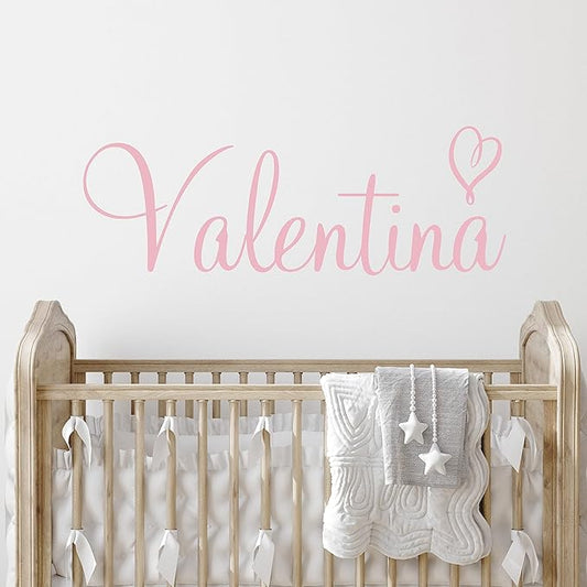 Custom Name & Heart Wall Decal- Baby Boy Girl Unisex - Nursery Decal for Home Bedroom Children - Wall Sticker (397) (52" Wide x 19" high)