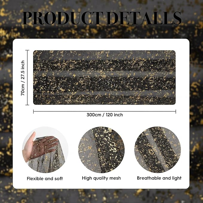 Artoid Mode Black Gold Gauze Table Runner 120 Inch 10Pcs, Glitter Metallic Foil - Image 7