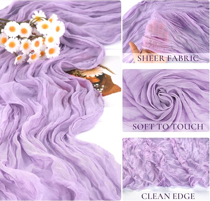 12 Pack Lavender Cheesecloth Table Runner 35x120inch, Boho Gauze Lilac Purple - Image 3